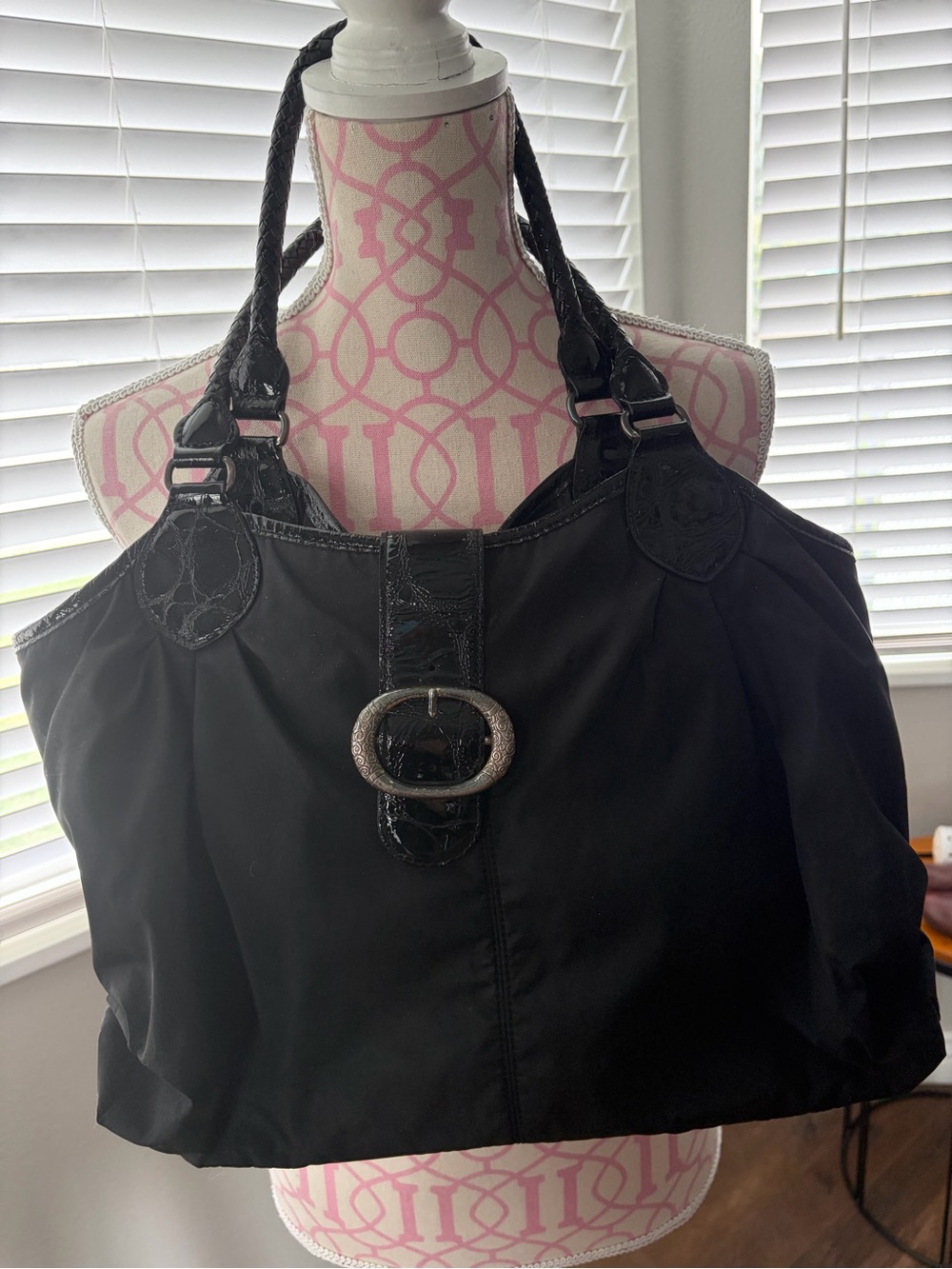 Brighton Black Shoulder Tote with Buckle Accent